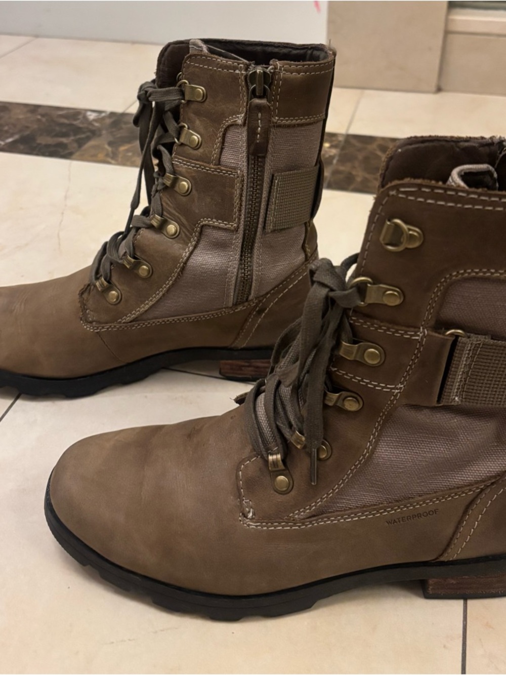 Sorel Taupe Brown Lace-Up Waterproof Ankle Boots - Picture 2 of 5